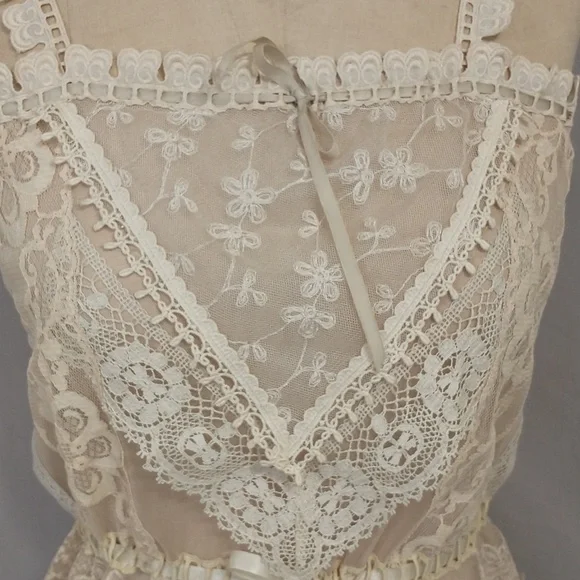 OOAK Handmade Lace Bodice Crop Top Camisole Style Cream Ecru Ivory SeeMeasure - Picture 9 of 12